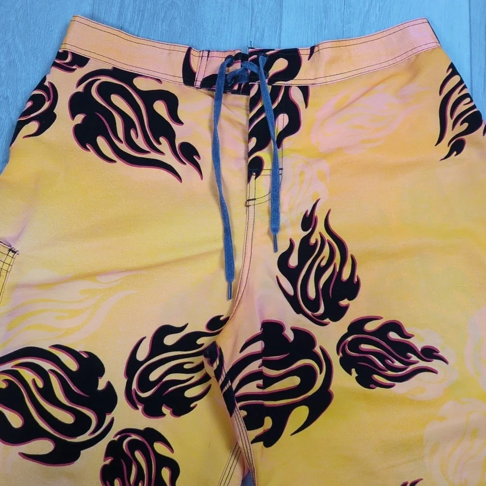 Hawaiian Island Creations Board Shorts Mens 36 Orange Tribal Flames 10